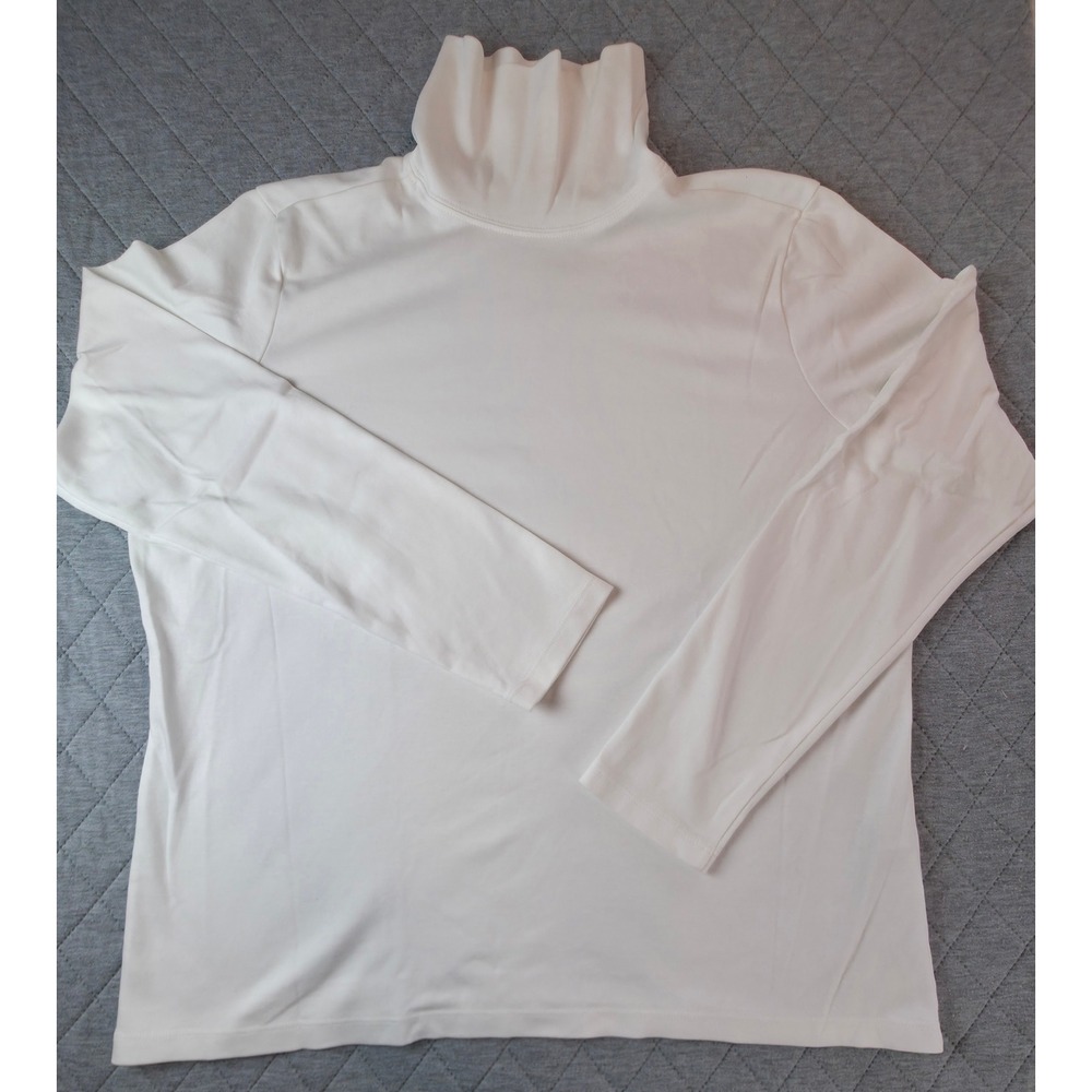 L.L. Bean Supima Turtleneck Top Women XL White Long Sleeve Shirt
